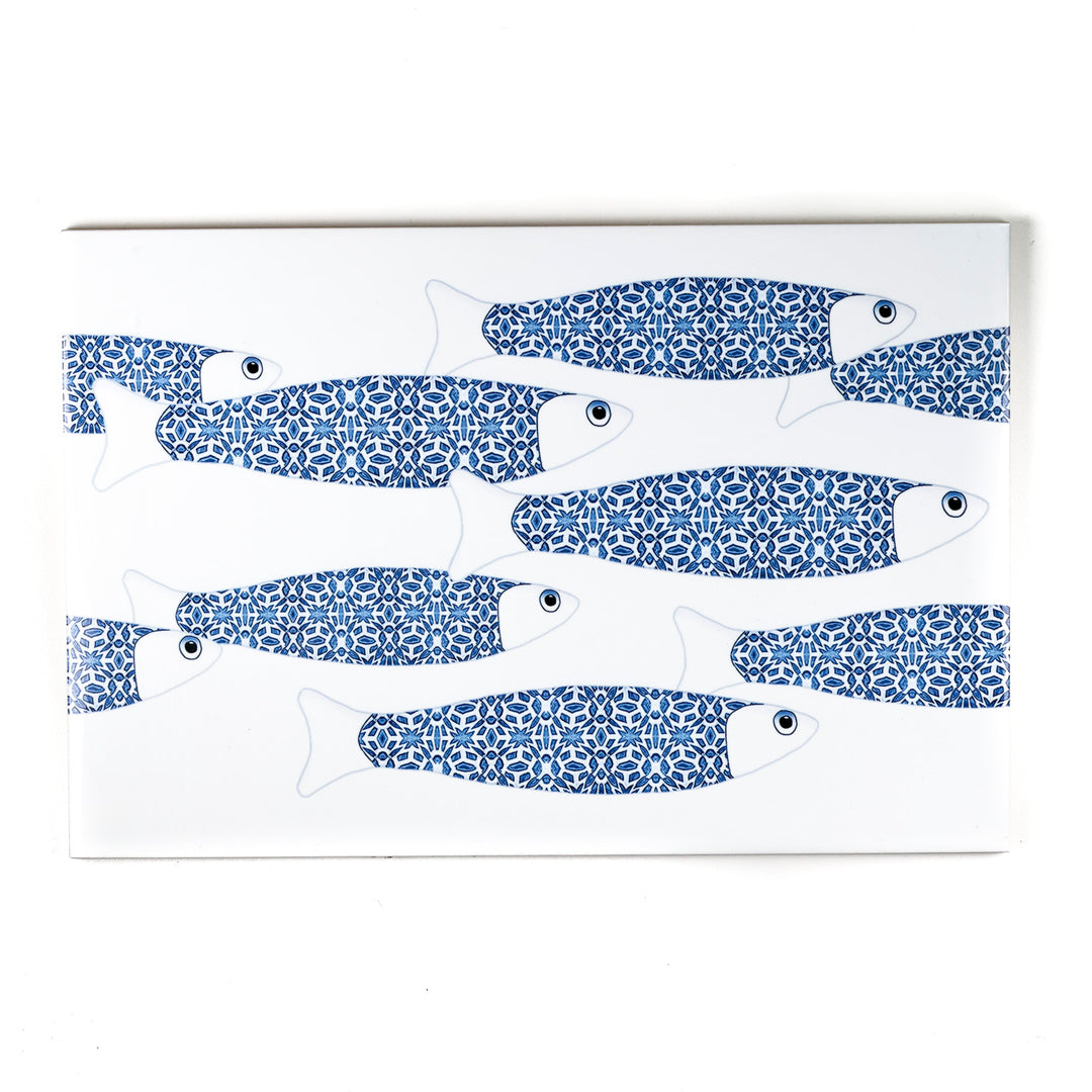 SALE SET - 2 x Blue Ocean Shoal on white - Rectangular Tiles - 30x20cm (12x8 inches)