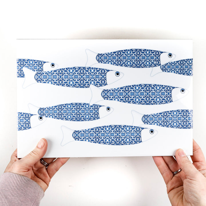 SALE SET - 2 x Blue Ocean Shoal on white - Rectangular Tiles - 30x20cm (12x8 inches)