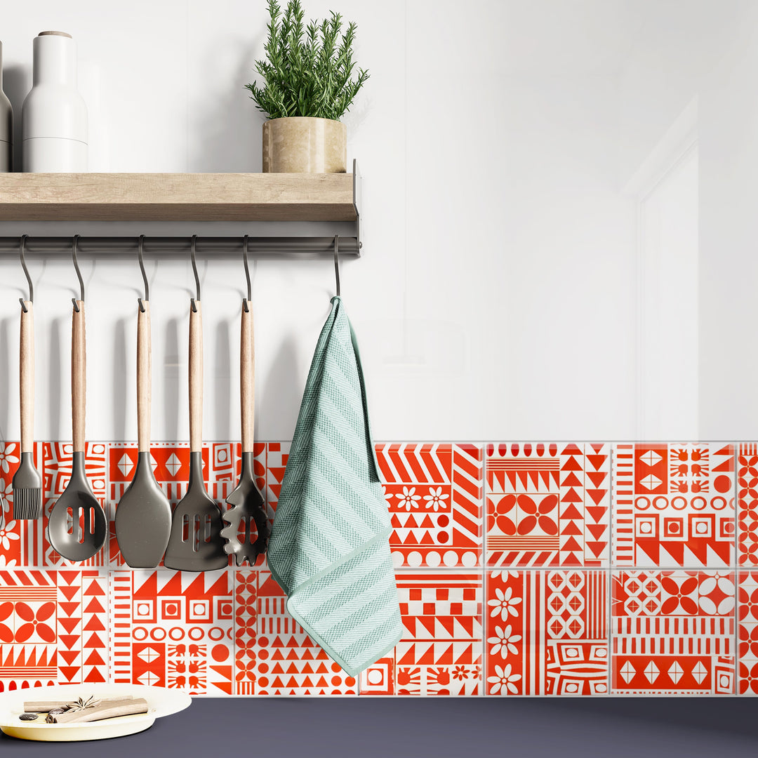 Orange Geometric Retro tiles - Small Scale