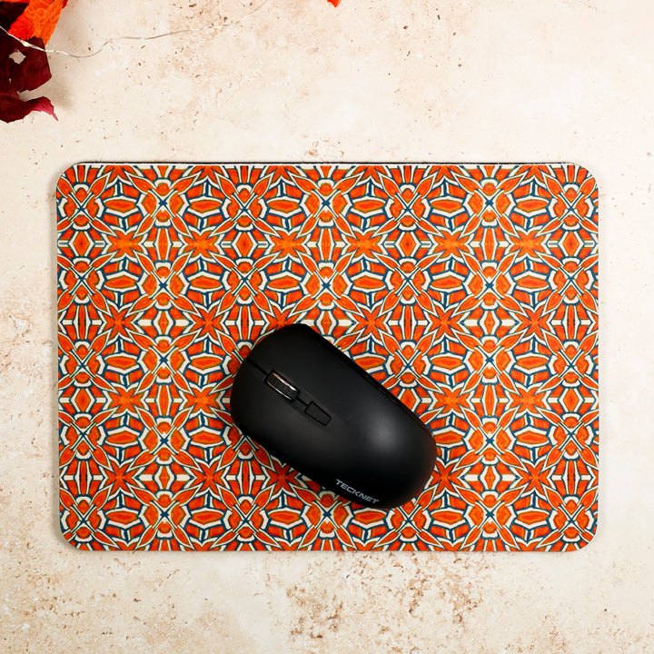SALE SECOND - Orange &amp; Teal "Tudor Rose" Design Mouse Mat