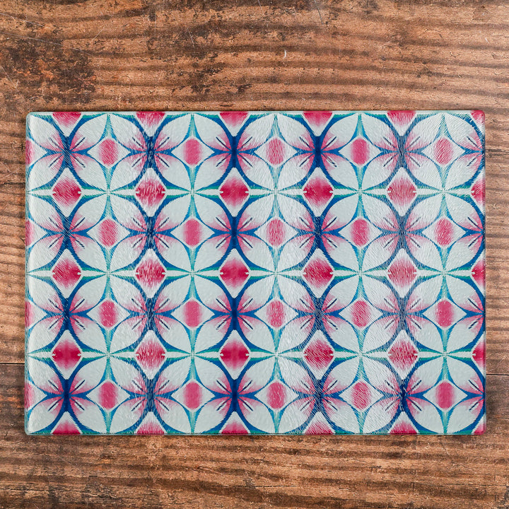 SALE - Small rectangular Pink &amp; Teal - Geometric Flower Worktop Protector