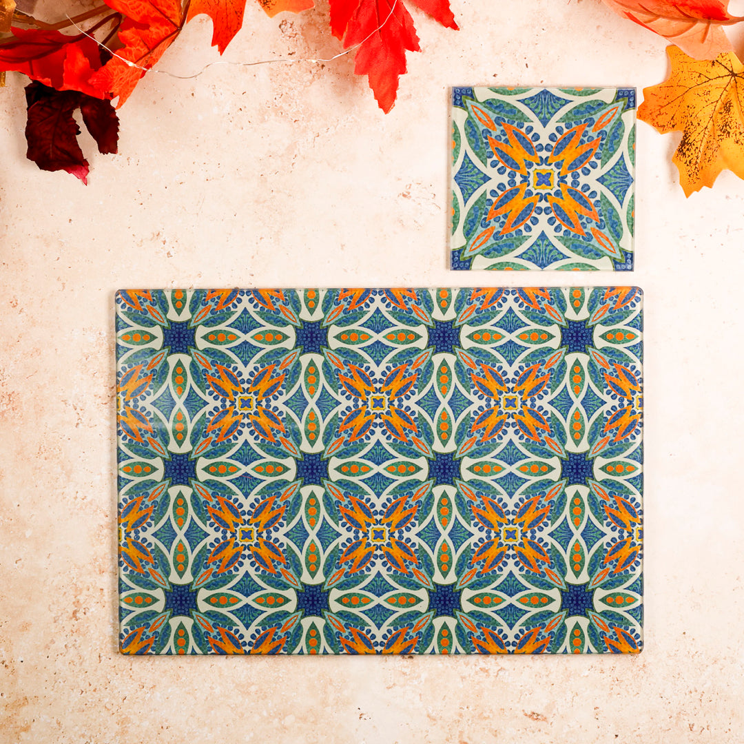 Thistle Design - Blue/Green/Orange - Decorative Worktop Protector