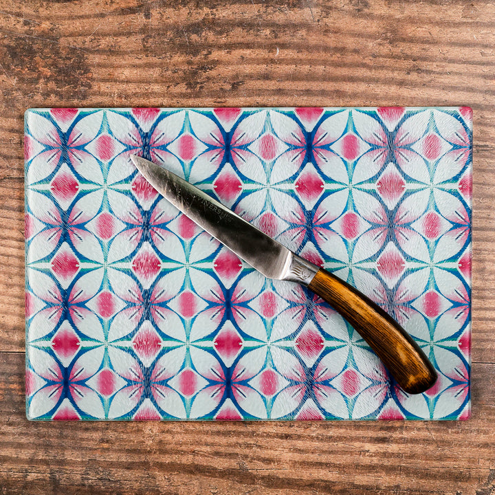 SALE - Small rectangular Pink &amp; Teal - Geometric Flower Worktop Protector