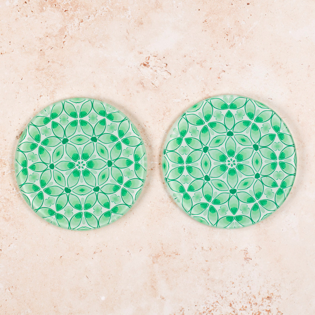 SALE - Pair of Circular Green Pea Leaves Coasters