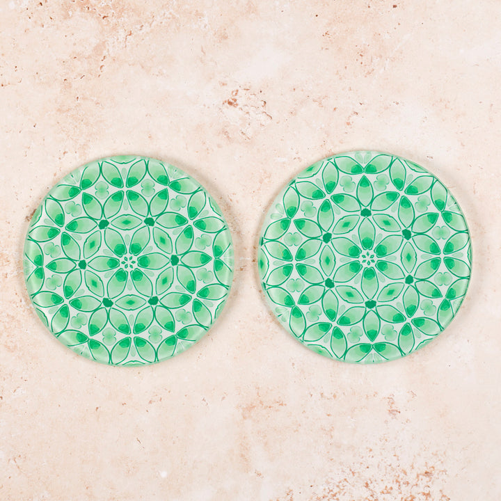 SALE - Pair of Circular Green Pea Leaves Coasters
