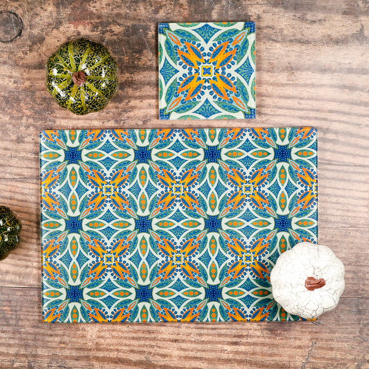SALE - Small rectangular "Thistle" design worktop protector (and matching coaster)