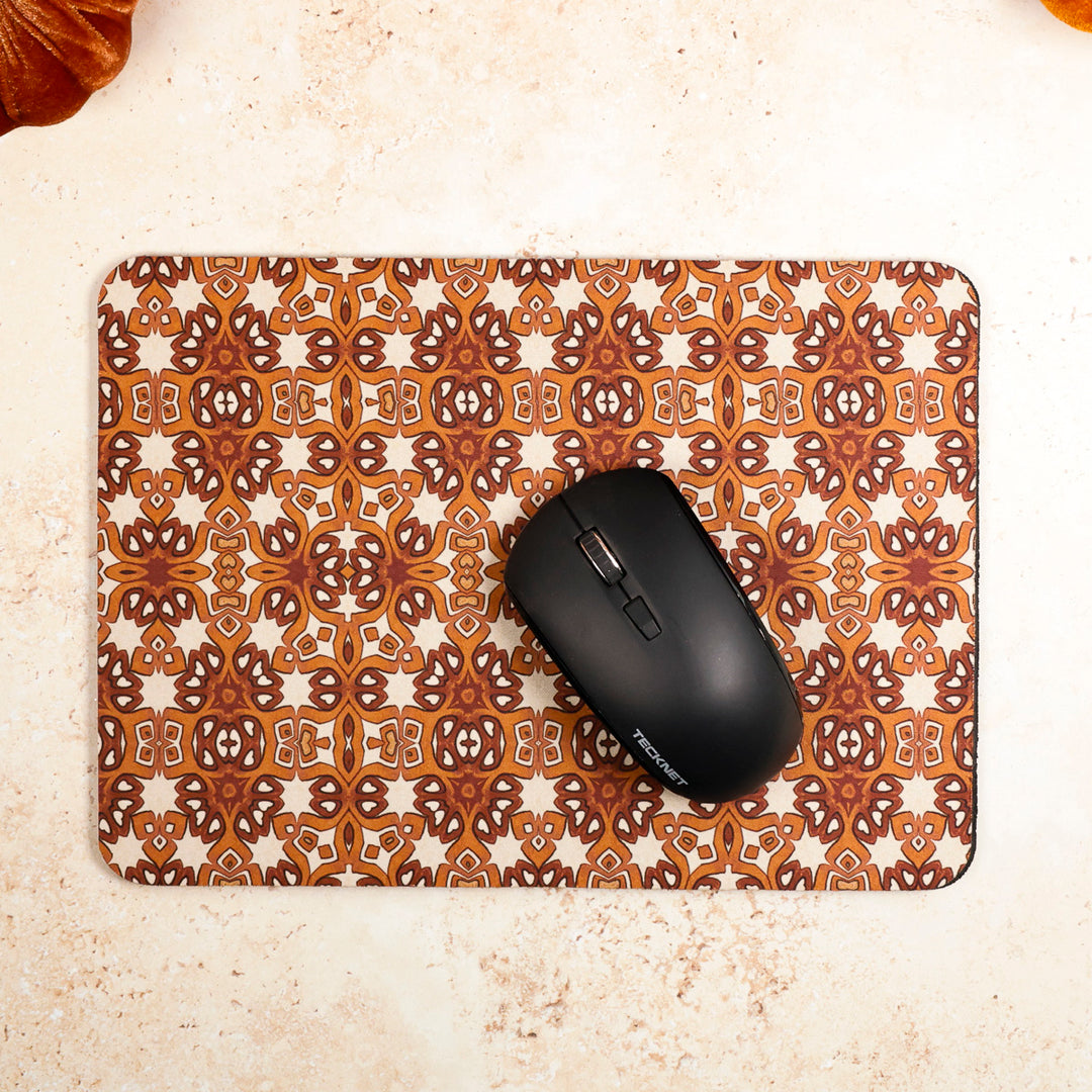 SALE - Ochre and Cream "Cogs" Design Mouse Mat