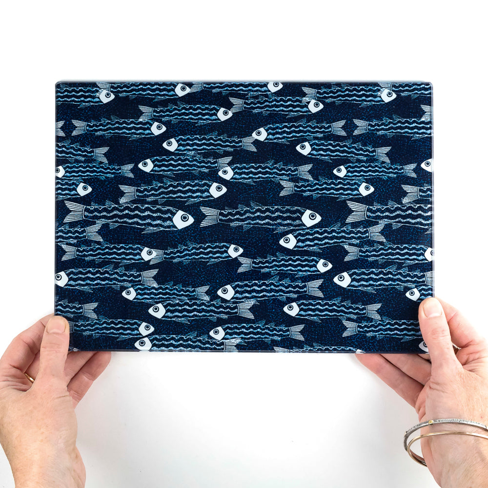 SALE - Small rectangular Ghost Fish on Blue/Black Worktop Protector