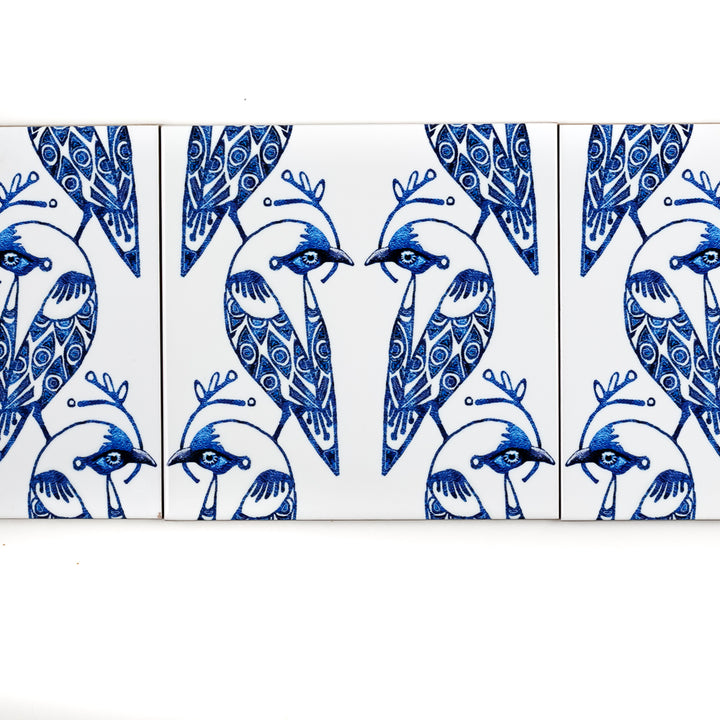 Lovebirds Tile - Blue &amp; White