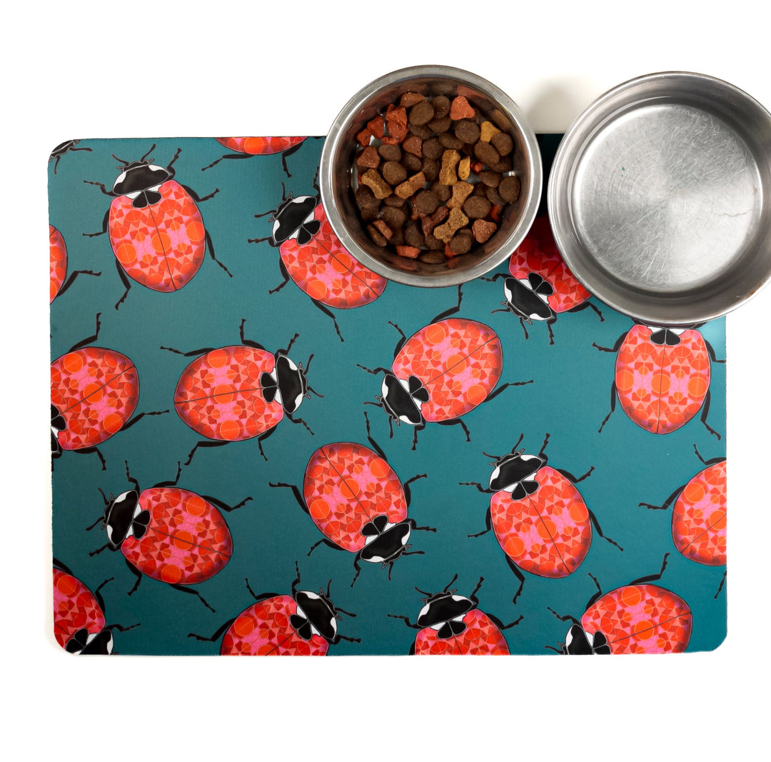 SALE Red Ladybirds Large Pet Food Mat