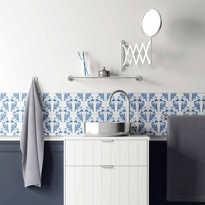 Lovebirds Tile - Blue &amp; White