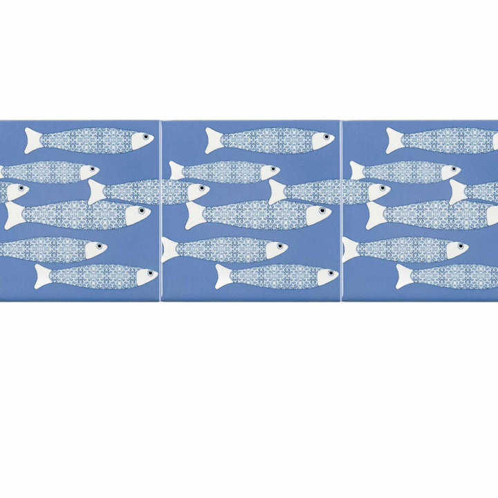 Ocean Shoal tile - Mid-blue BORDER - FIRED INK Version