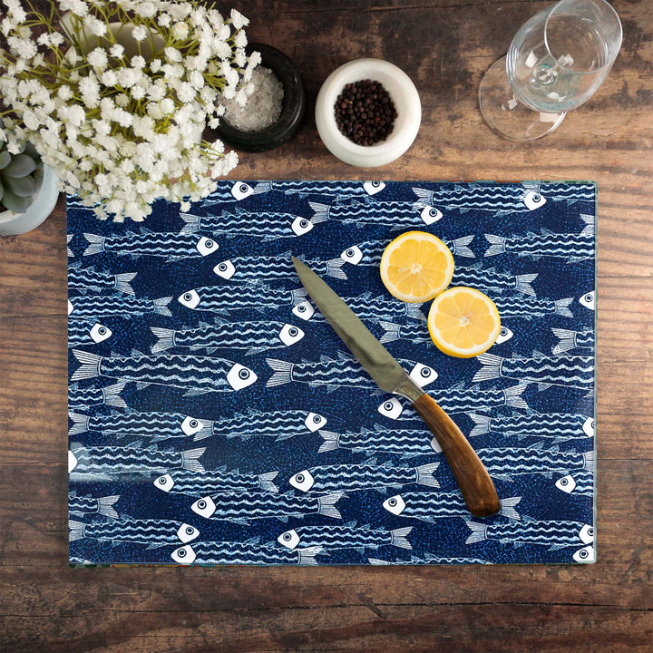 SALE - Small rectangular Ghost Fish on Blue/Black Worktop Protector