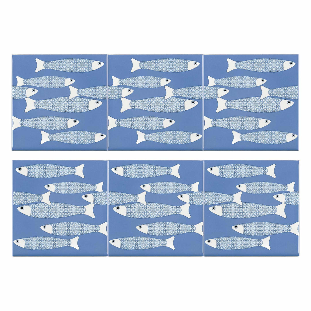 Ocean Shoal tile - Mid-blue BORDER - FIRED INK Version