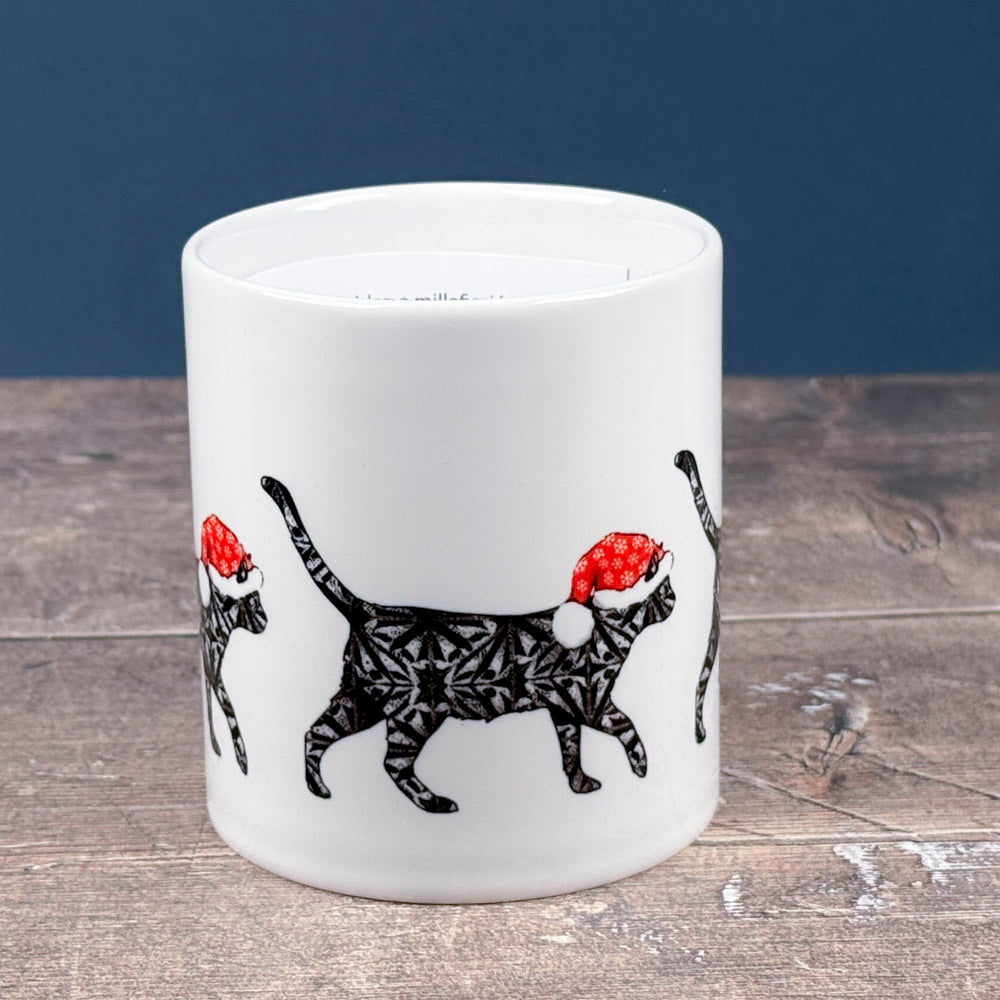 SALE - Christmas Cat - Ceramic mug - black cat with festive hat