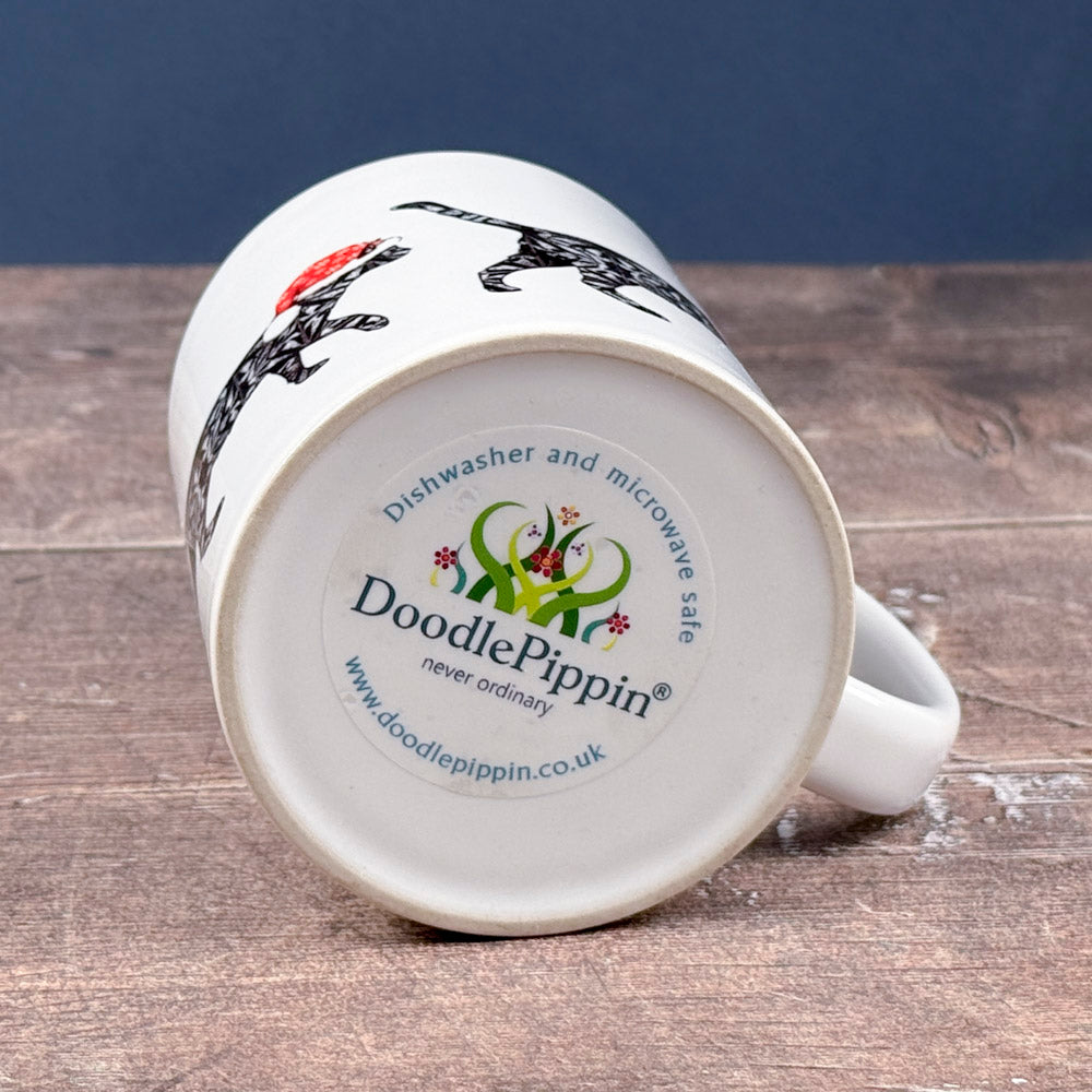 SALE - Christmas Cat - Ceramic mug - black cat with festive hat