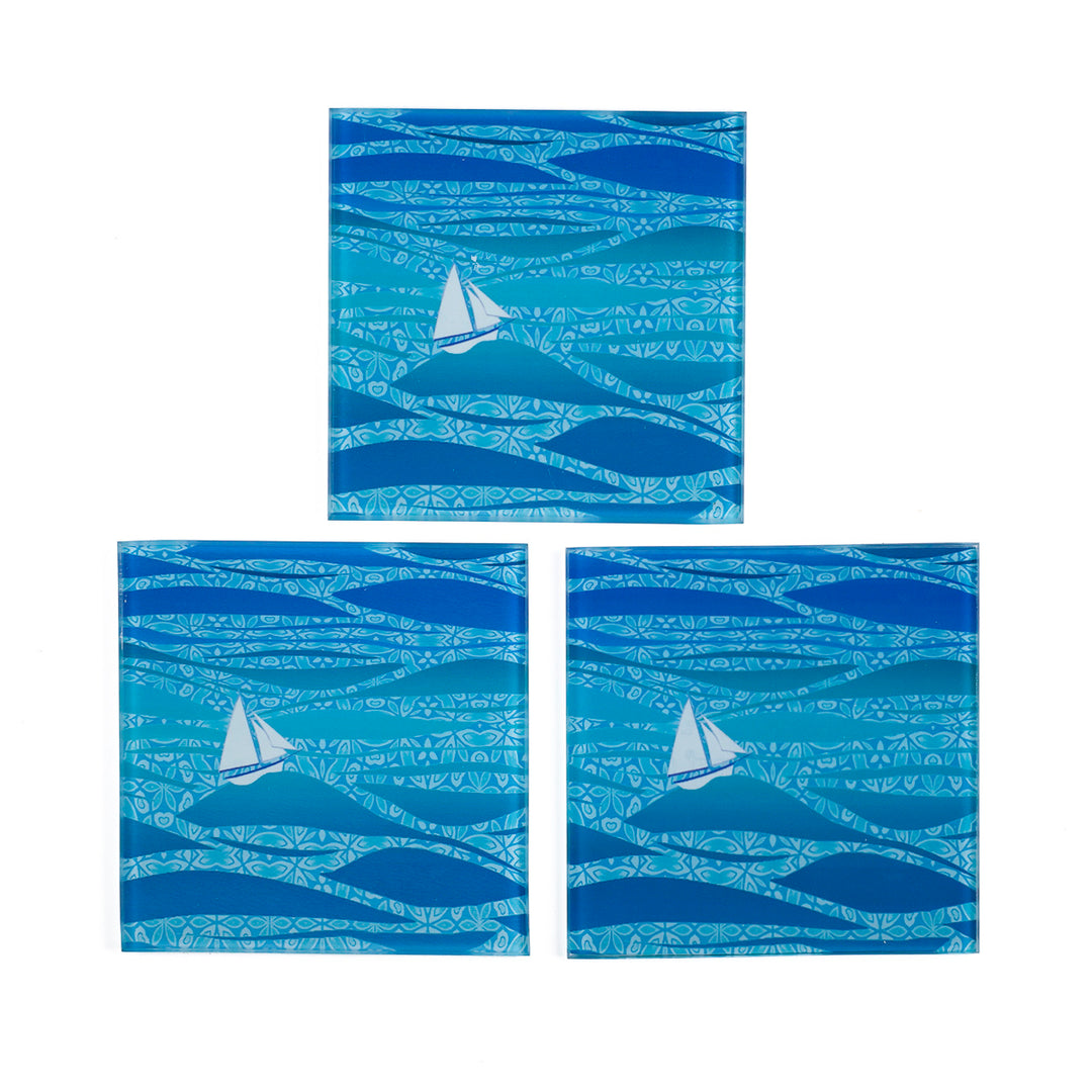 SALE - Set of 3x Caribbean Sailing Square Coasters