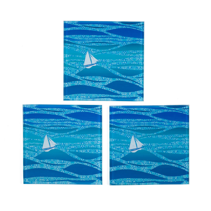 SALE - Set of 3x Caribbean Sailing Square Coasters
