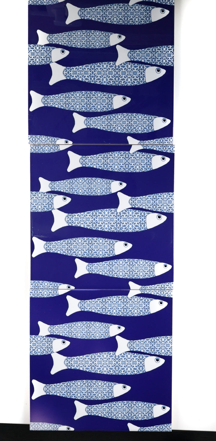 SALE SECONDS SET of 3 x 20cm Navy blue Ocean Shoal tiles