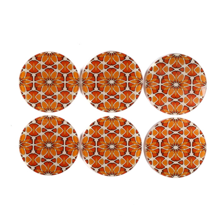 SALE SET - 6x Circular Moroccan Flower Glass Coasters - Apricot/Orange