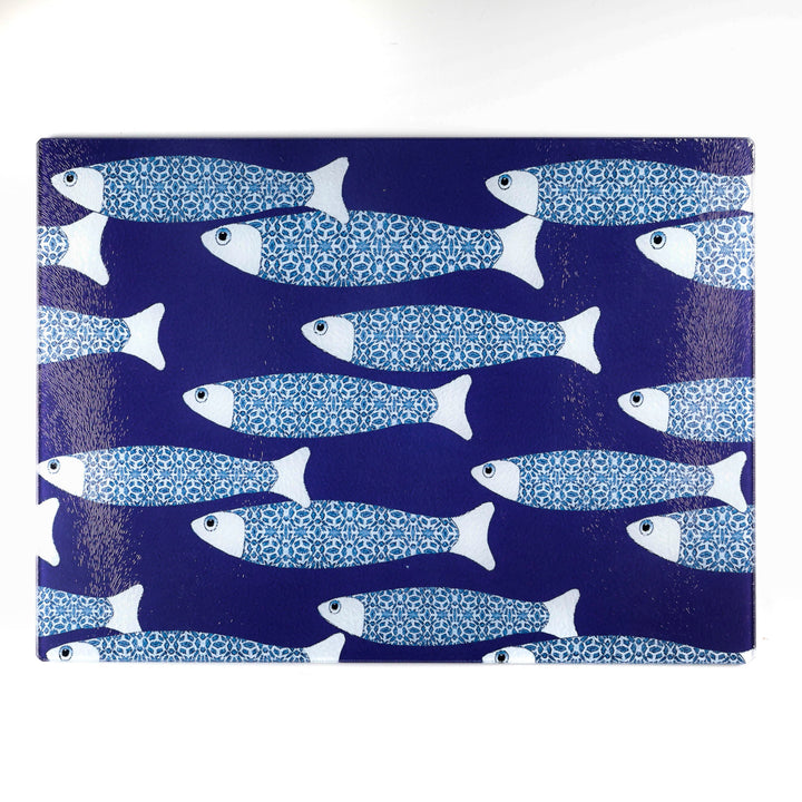 SALE - Large Rectangular Navy Blue Ocean Shoal - Chopping Board (textured)