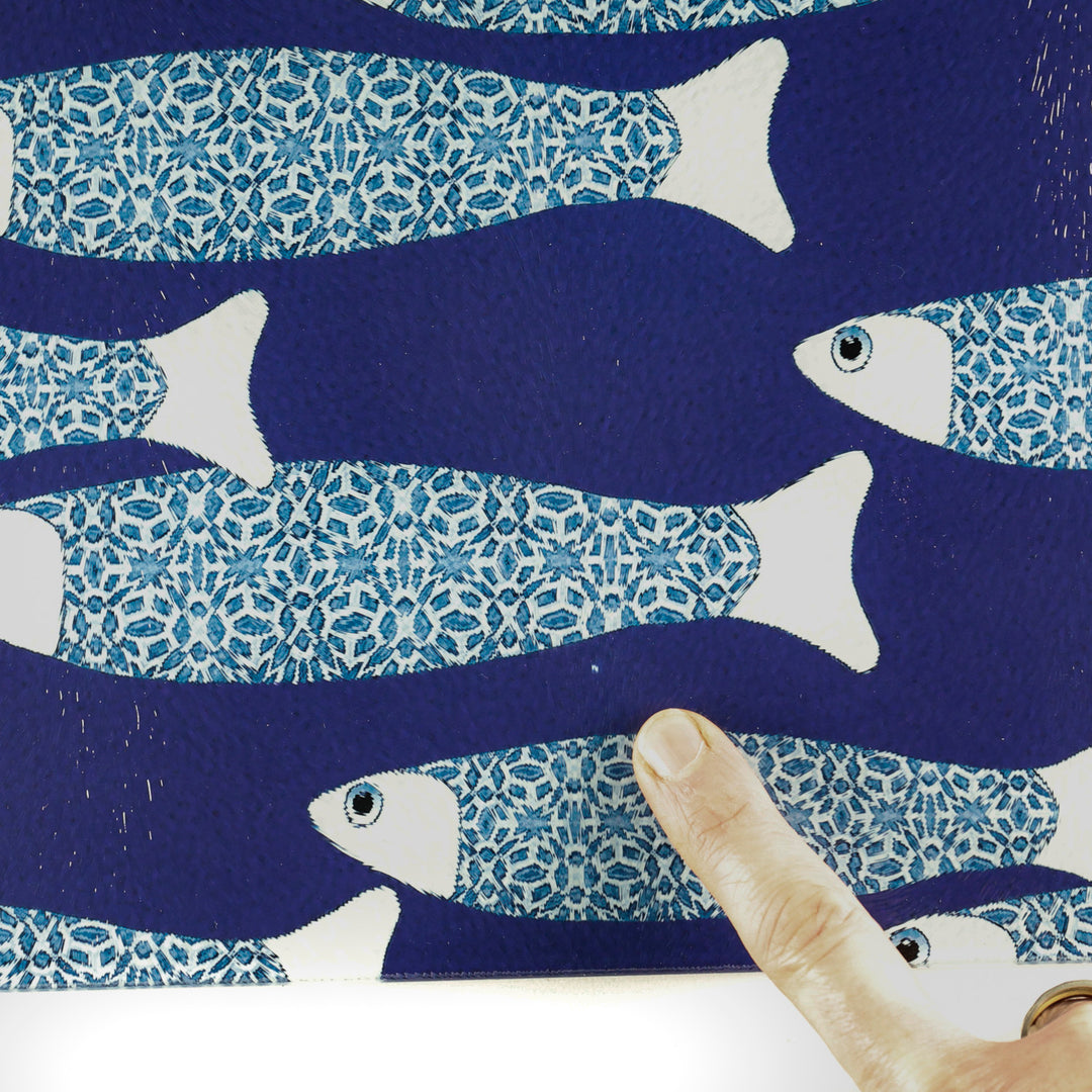 SALE - Large Rectangular Navy Blue Ocean Shoal - Chopping Board (textured)