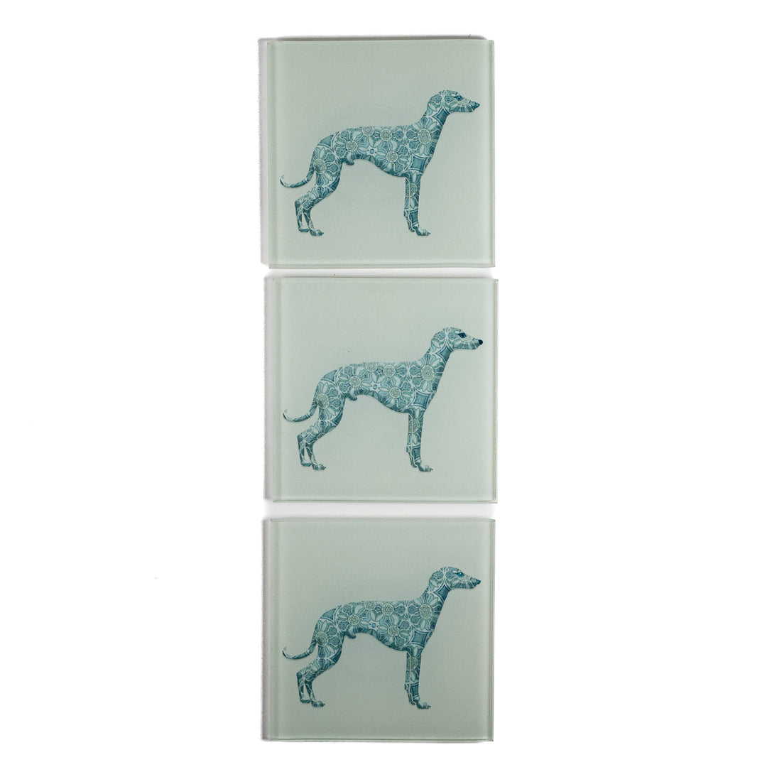 SALE - Set of 3x Greyhound / Whippet / Lurcher - blue/grey coasters (prototype)