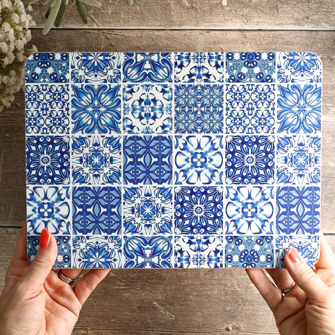 Mixed Tile Design Placemat - Blue &amp; White