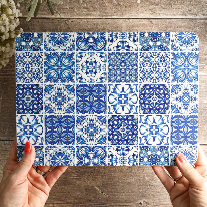 Mixed Tile Design Placemat - Blue &amp; White
