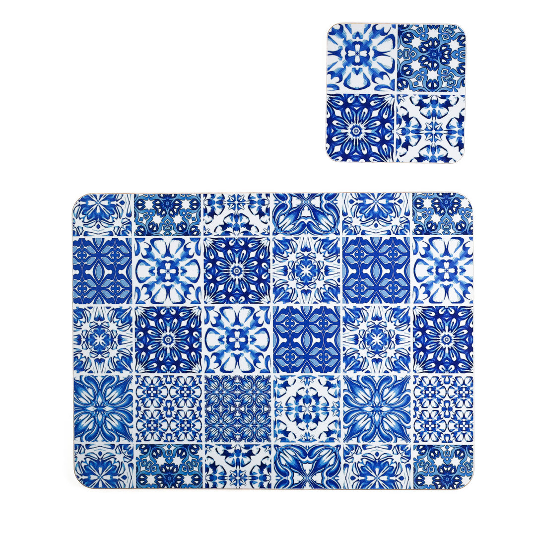 Mixed Tile Design Placemat - Blue &amp; White