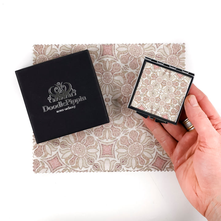 SALE - Pomegranate - Pink - Square Folding Mirror and Lens Cloth