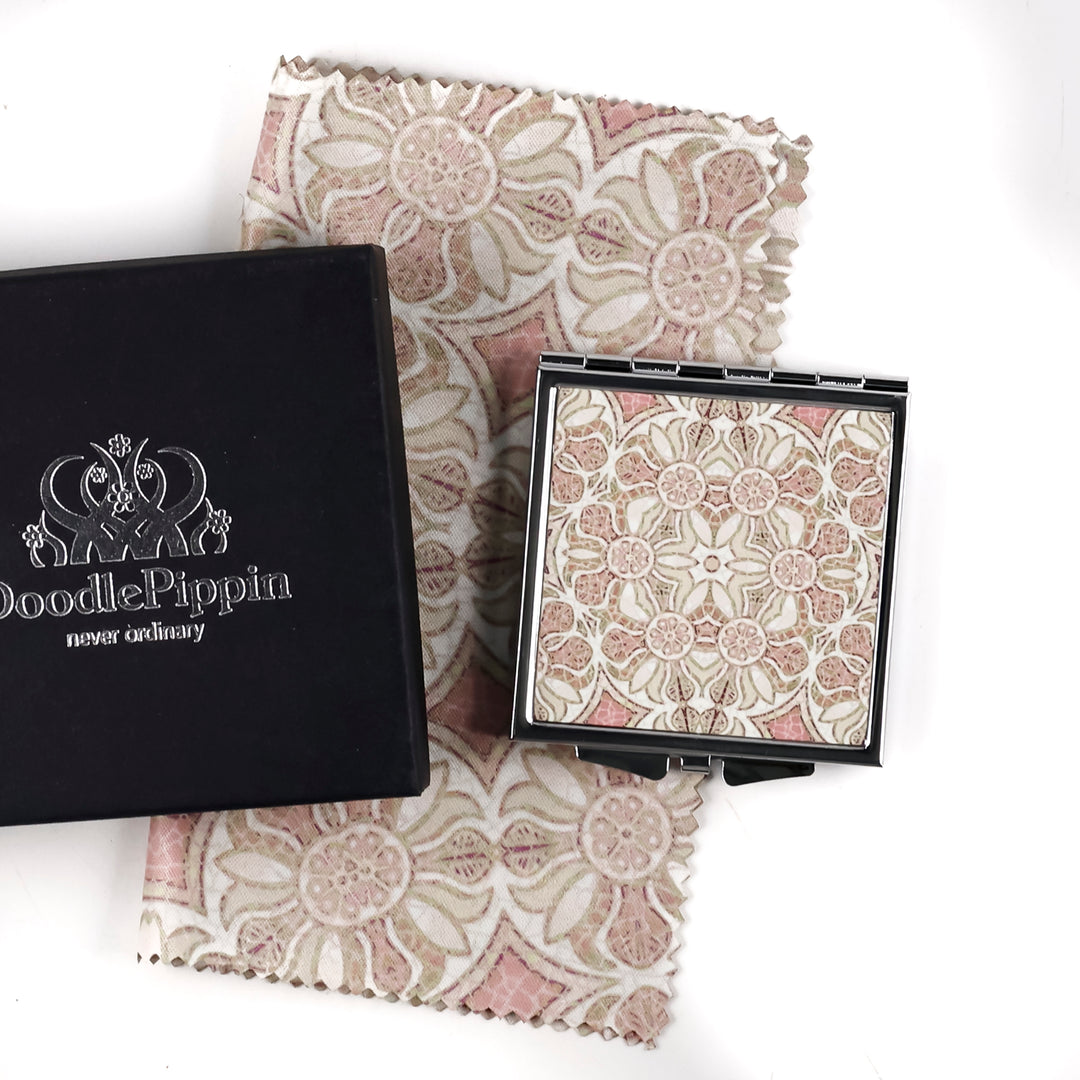 SALE - Pomegranate - Pink - Square Folding Mirror and Lens Cloth