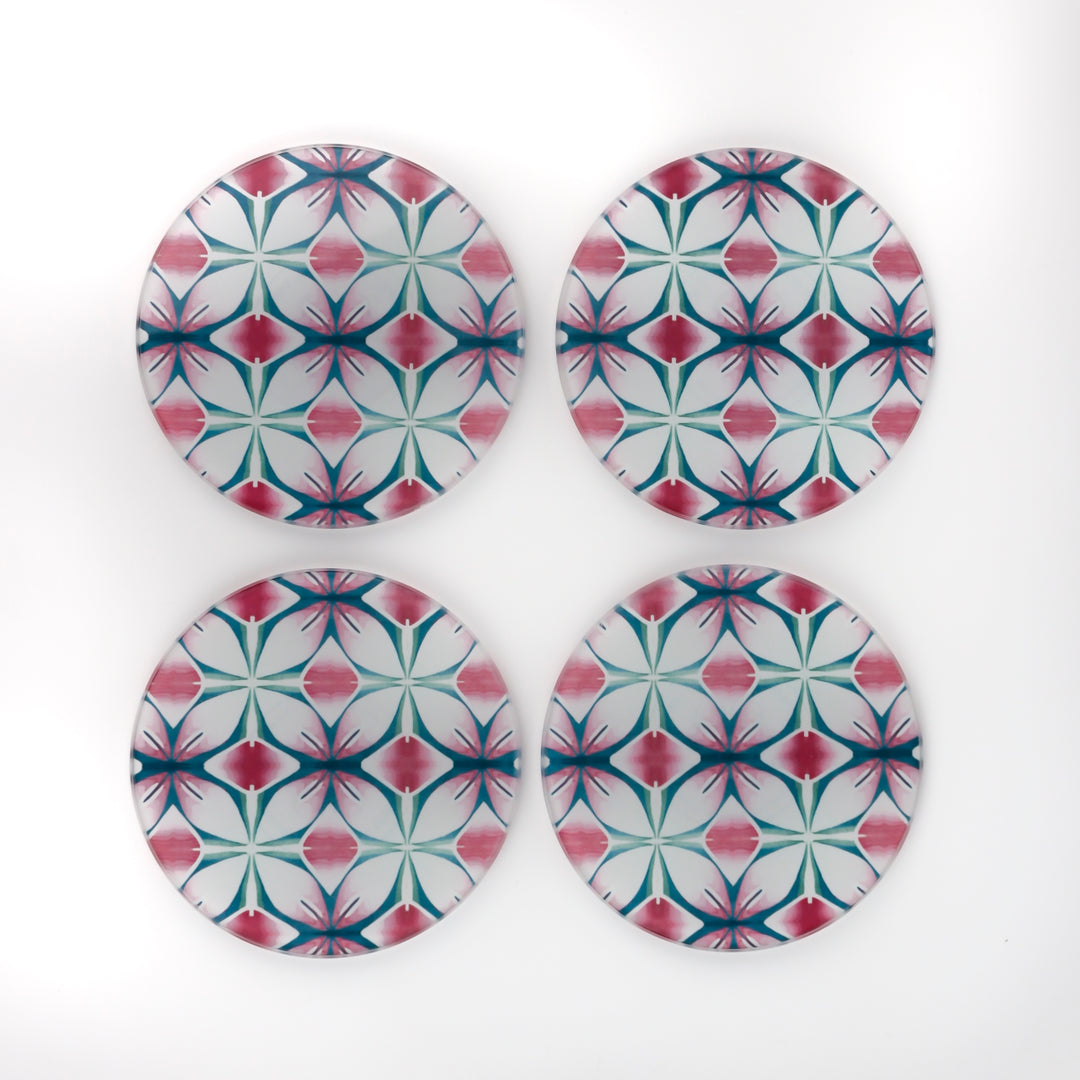 SALE - Small rectangular Pink &amp; Teal - Geometric Flower Worktop Protector