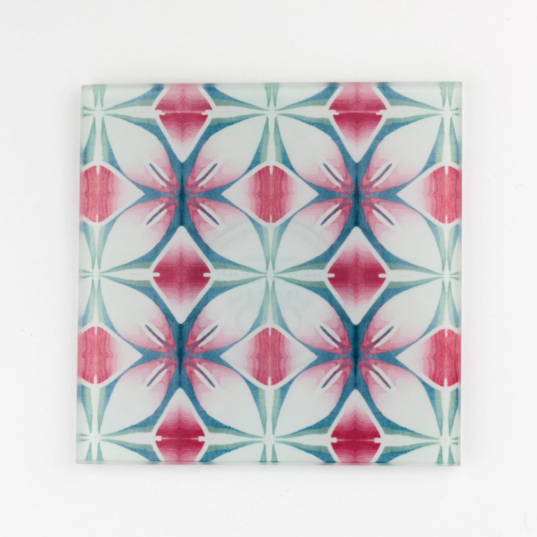 SALE - Small rectangular Pink &amp; Teal - Geometric Flower Worktop Protector