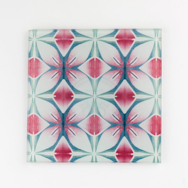 SALE - Small rectangular Pink &amp; Teal - Geometric Flower Worktop Protector
