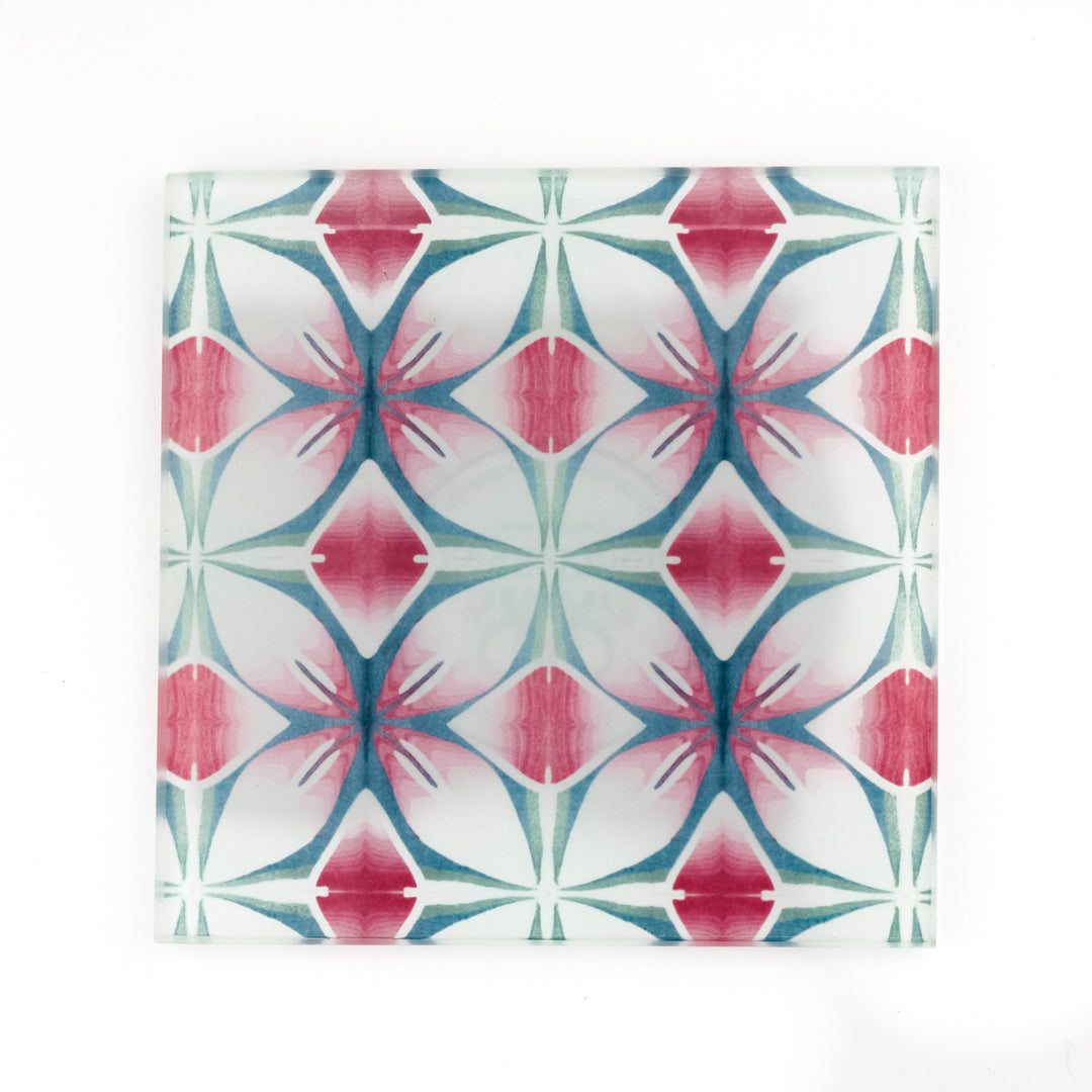 SALE - Small rectangular Pink &amp; Teal - Geometric Flower Worktop Protector