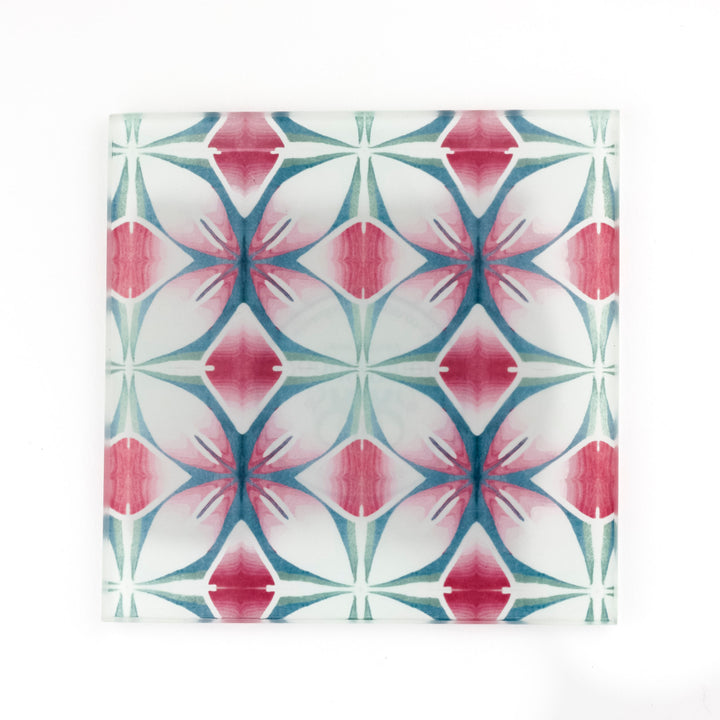 SALE - Small rectangular Pink &amp; Teal - Geometric Flower Worktop Protector