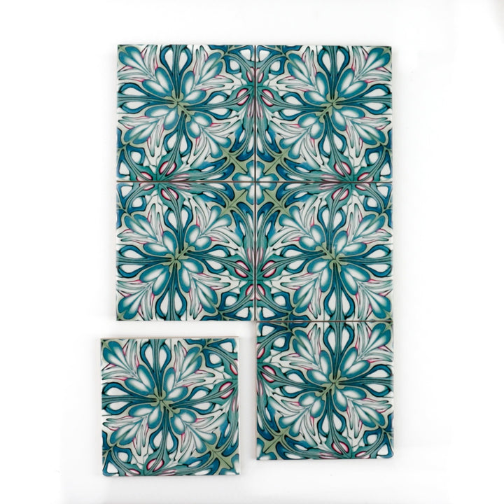 SALE SET of NINE x 10.8cm Flourishing Garden tiles - large scale