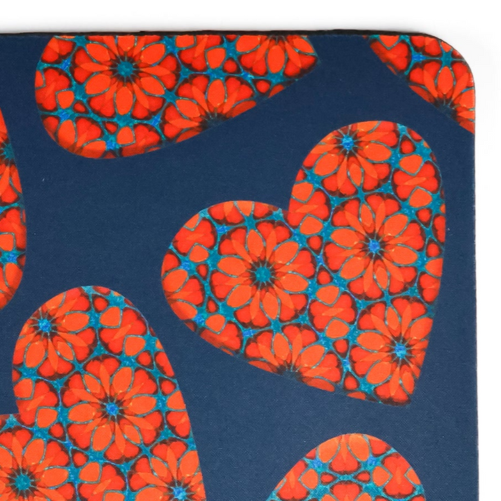 SALE - Moroccan Flower Hearts Mouse Mat - Red Blue (small)