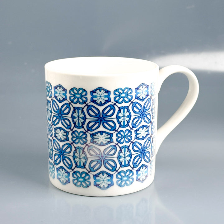 SALE SECONDS - Set of 4 x Turquoise flower bone china mugs