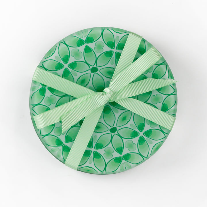 SALE - Pair of Circular Green Pea Leaves Coasters