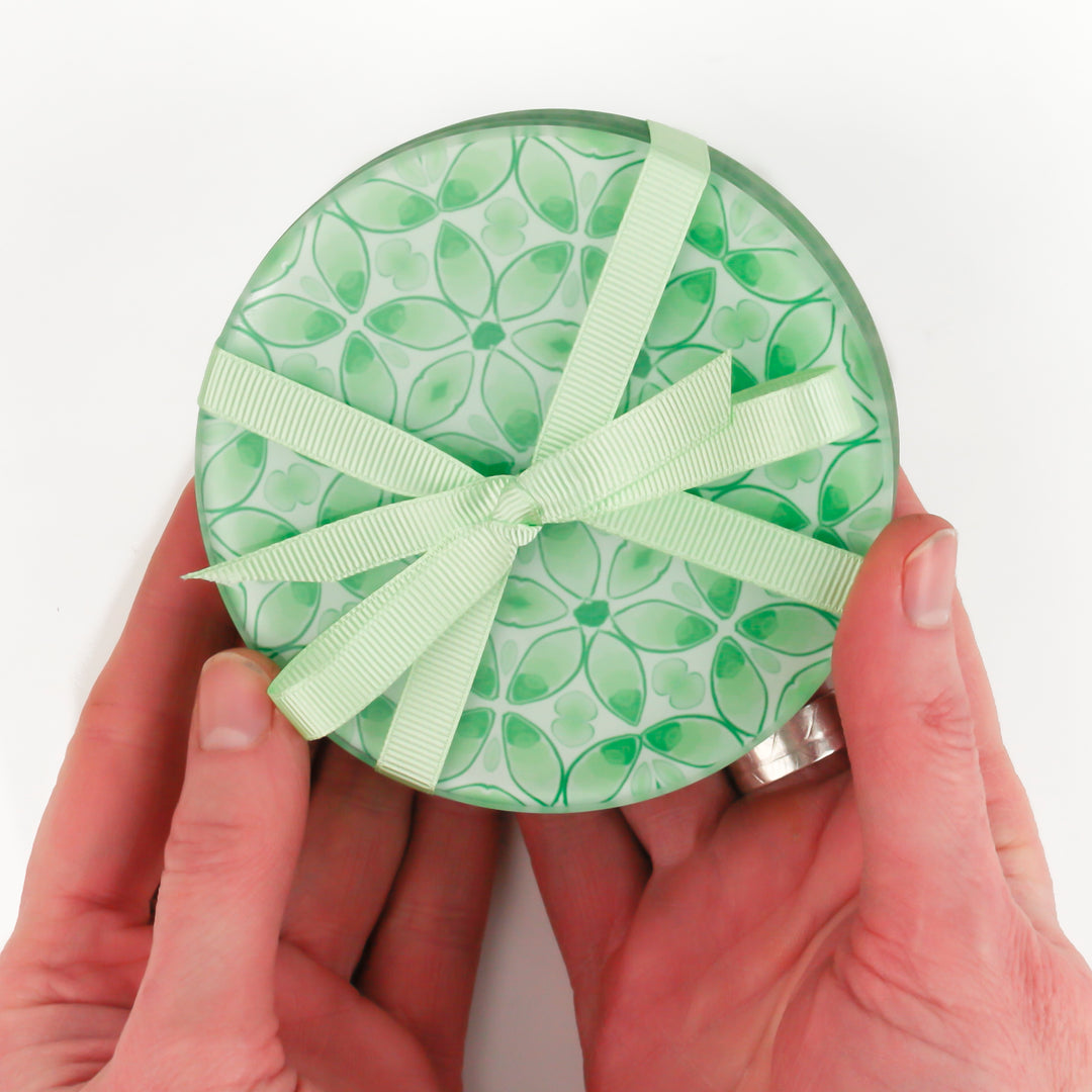 SALE - Pair of Circular Green Pea Leaves Coasters