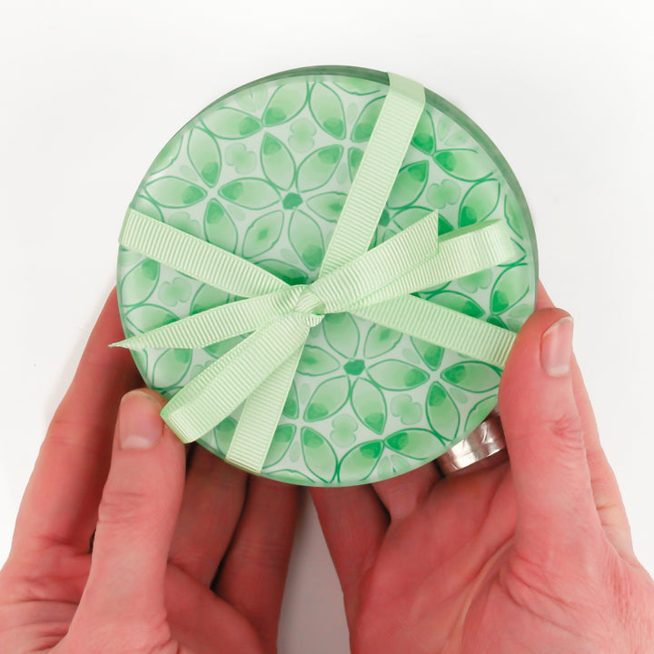 SALE - Pair of Circular Green Pea Leaves Coasters