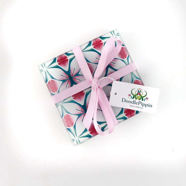 SALE - Small rectangular Pink &amp; Teal - Geometric Flower Worktop Protector