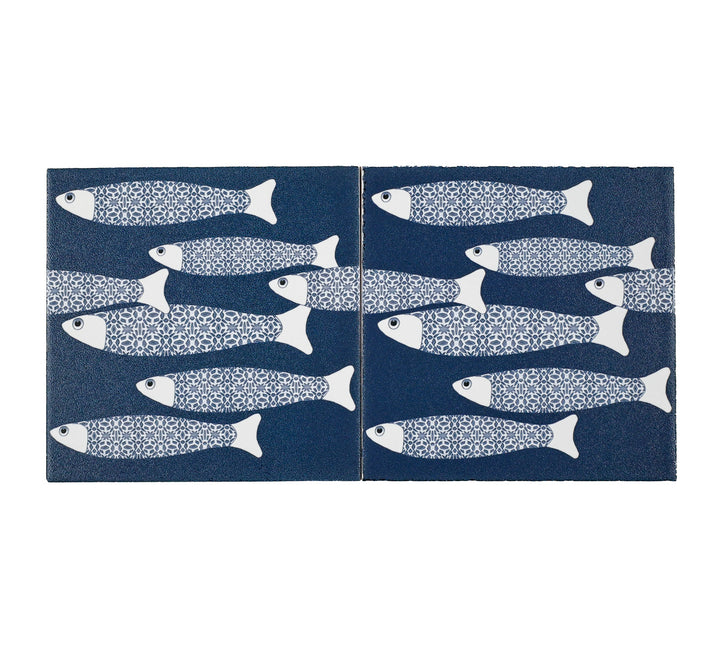 SALE - Fired Ink - Pair of 15cm Ocean Shoal Tiles - Navy Blue/Textured finish