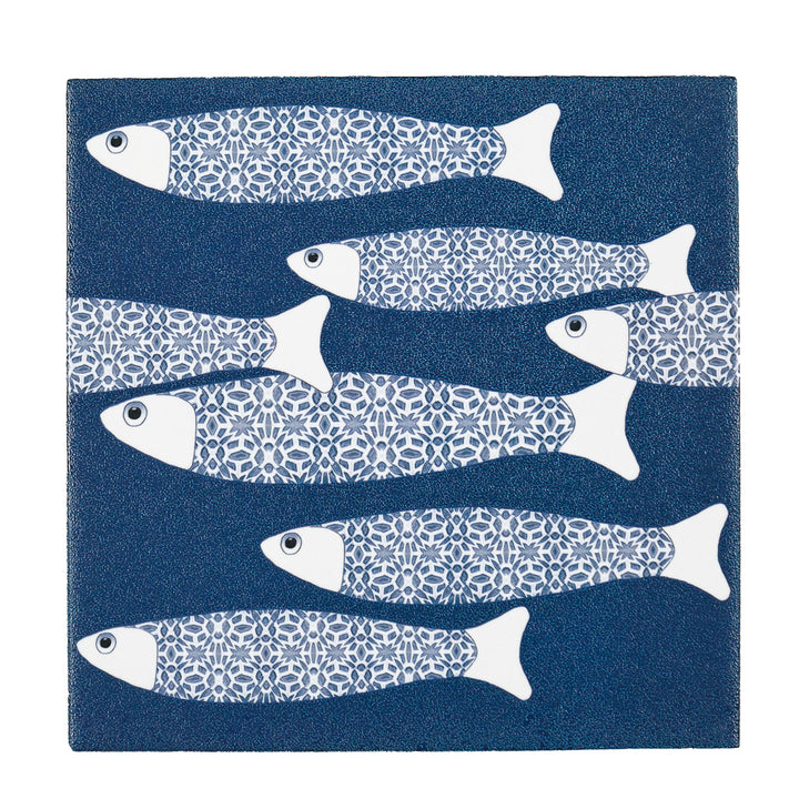 SALE - Fired Ink - Pair of 15cm Ocean Shoal Tiles - Navy Blue/Textured finish