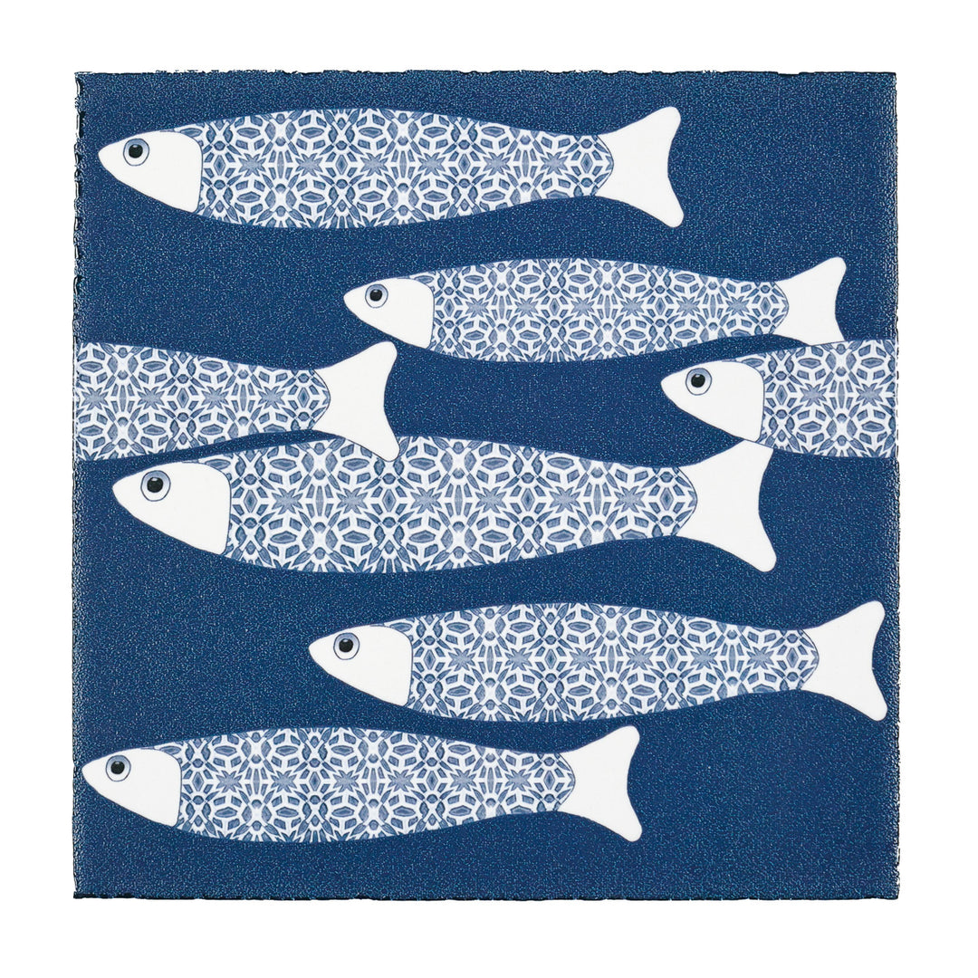 SALE - Fired Ink - Pair of 15cm Ocean Shoal Tiles - Navy Blue/Textured finish