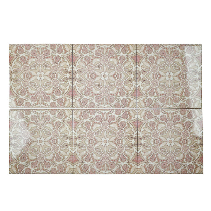SALE SET - Fired Ink - 6x 15cm Pomegranate Tiles - Plaster Pink