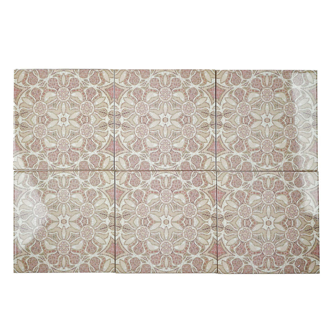 SALE SET - Fired Ink - 6x 15cm Pomegranate Tiles - Plaster Pink