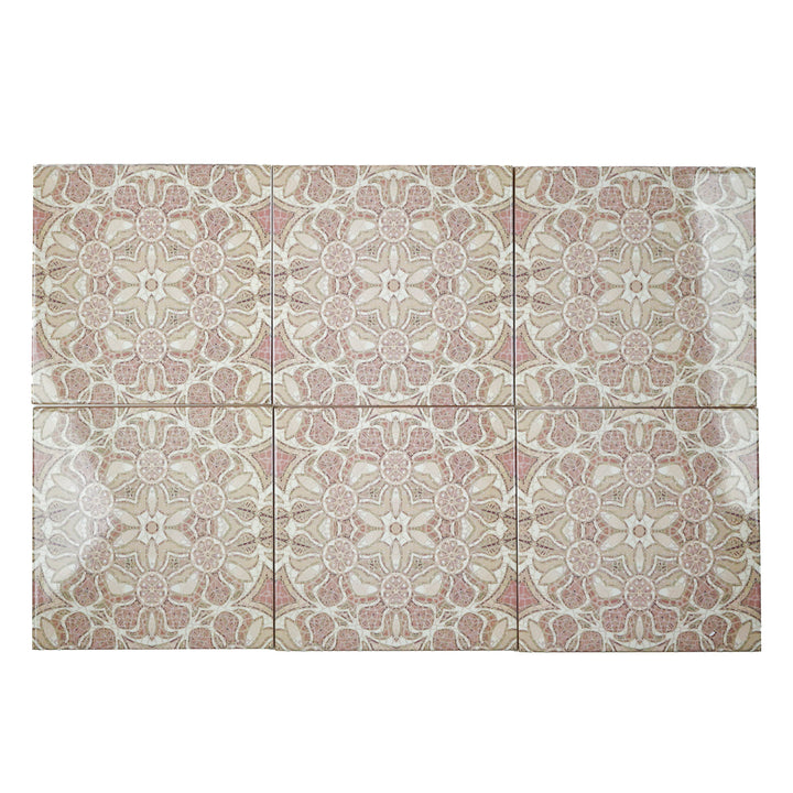 SALE SET - Fired Ink - 6x 15cm Pomegranate Tiles - Plaster Pink